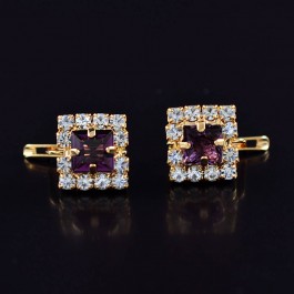 Позолоченные серьги с фианитами 18К 10-9266-фиолетовый