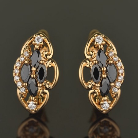 Позолоченные серьги  XP 2949 черный фото | Brulik