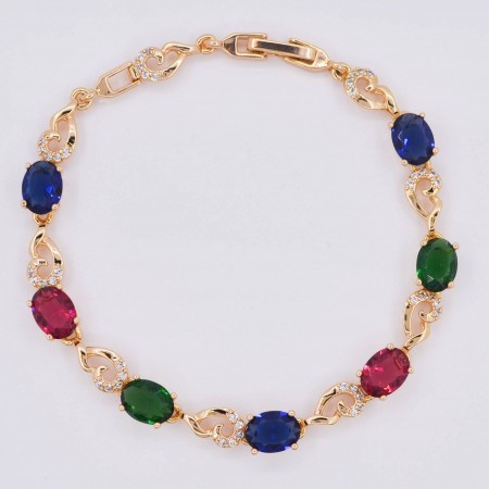 Лучистый браслет с фианитами в позолоте 10-7018 - темный мультиколор фото | Brulik