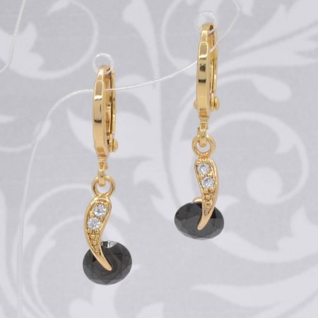 Великолепные подвесные серьги с фианитами Xuping 10-9091-черный фото | Brulik