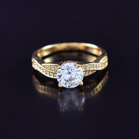 Позолоченное кольцо с фианитами оптом 10-1937 фото | Brulik