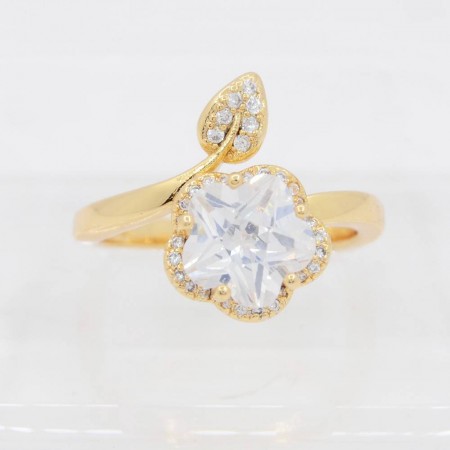 Изумительное кольцо Цветок в позолоте 10-1056-белый фото | Brulik