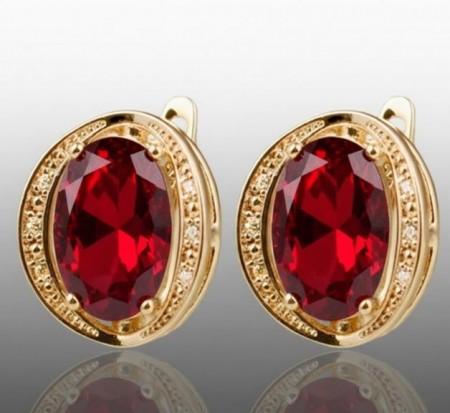 Позолочені сережки  Xuping 23963-червоний фіаніт фото | Brulik