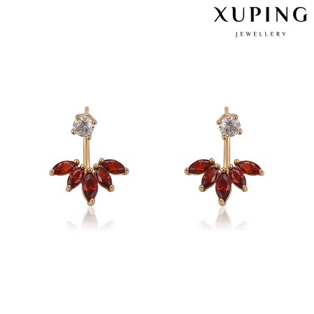 Позолоченные серьги Xupung  93880-красные фианиты фото | Brulik