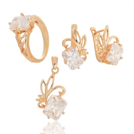 Позолоченный комплект Fallon 8123759-белые фианиты фото | Brulik