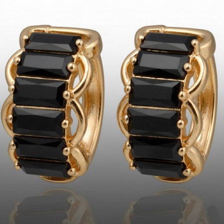 Позолочені сережки Xuping 24681-чорний фіаніт фото | Brulik