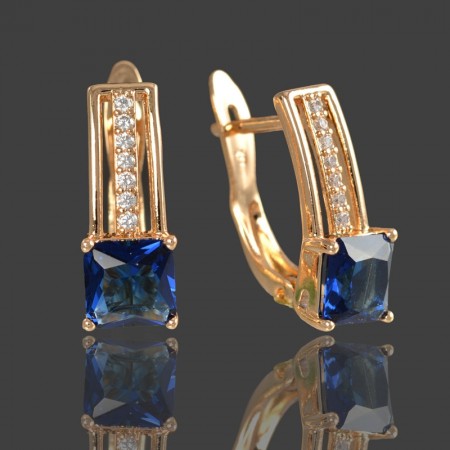 Позолоченные серьги  XP 218-синий фото | Brulik