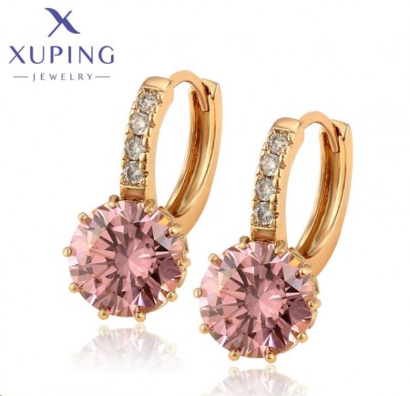Позолочені сережки Xuping 28303 -рожеві фіаніти фото | Brulik