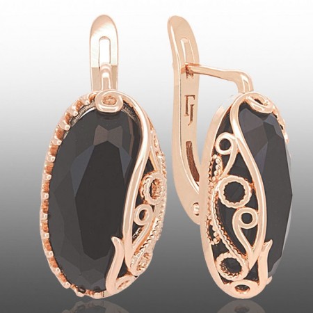 Позолочені сережки  Fallon 82283071-чорний фіаніт фото | Brulik