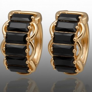 Позолочені сережки Xuping 24681-чорний фіаніт фото | Brulik