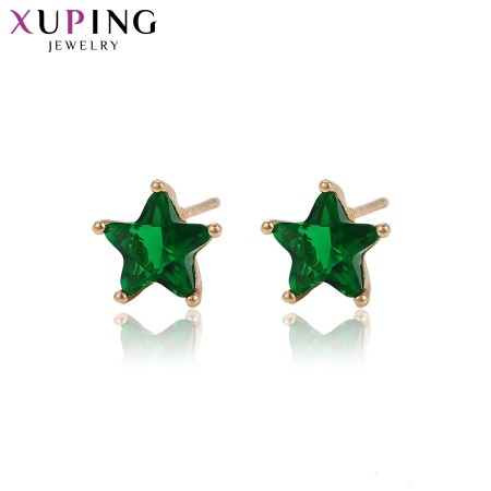 Позолоченные серьги-гвоздики  Xuping 96496-зеленый фианит фото | Brulik