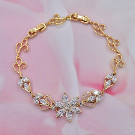 Позолоченный браслет с фианитами оптом 10-7315-белый фото | Brulik