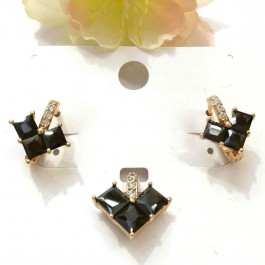 Позолоченный комплект с черными фианитами оптом  10-6008