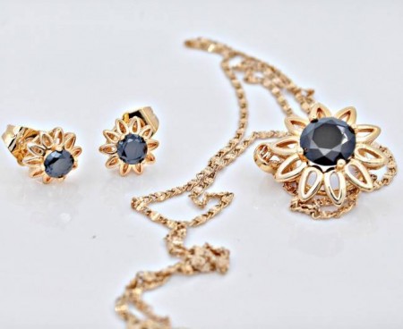 Комплект с фианитами  61225 -черный фото | Brulik