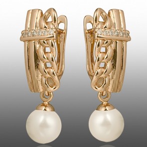 Позолочені сережки з перлинами Xuping 24346 фото | Brulik