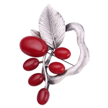 Стильная брошь-8401-красный фото | Brulik