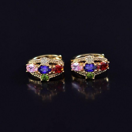 Позолоченные серьги с фианитами 18K 10-9366-мультиколор фото | Brulik