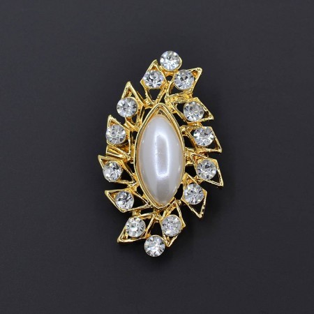 Позолоченная брошь с фианитами и жемчугом  153-78 фото | Brulik