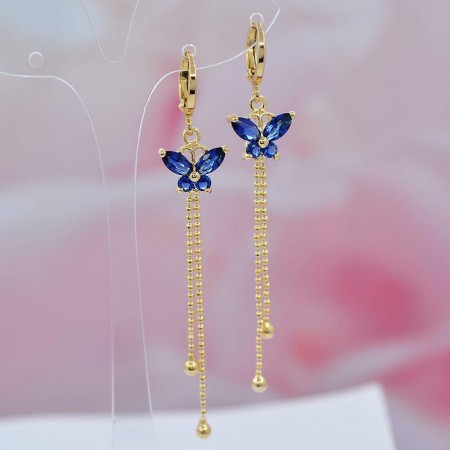 Позолоченные серьги с фианитами оптом 10-9221-синий фото | Brulik
