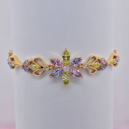 Позолоченный браслет с фианитами оптом 10-7315-мультиколор фото | Brulik