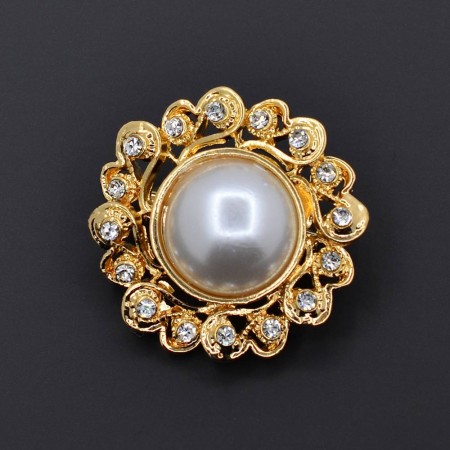 Позолоченная брошь с фианитами и жемчугом  321-70 фото | Brulik