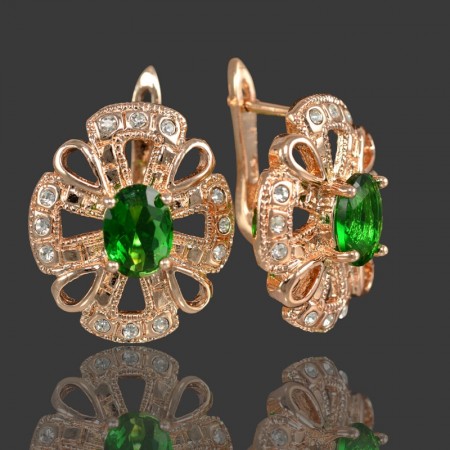 Позолоченные серьги Fallon 8223620-зеленый фианит фото | Brulik