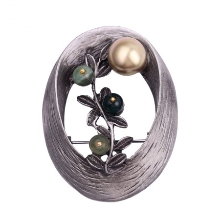 Стильная брошь с жемчугом-8408-золотой фото | Brulik