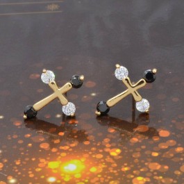 Прелестные серьги-гвоздики с фианитами 18К 10-2936-черно-белый