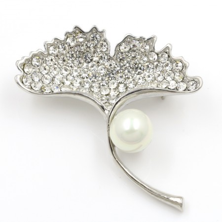 Брошь с фианитами и жемчужиной 6411 фото | Brulik