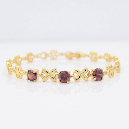 Шикарный позолоченный браслет с фианитами 10-7075-красный фото | Brulik