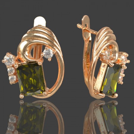 Позолоченные серьги Fallon 8225595-зеленый фото | Brulik