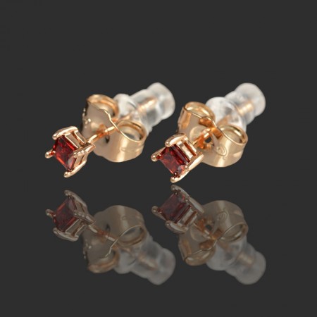Позолоченные серьги-гвоздики  Xuping  2392-темно-красный фианит фото | Brulik