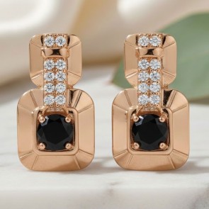 Позолочені сережки  Xuping 24051-чоринй фіаніт фото | Brulik