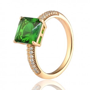 Позолоченное кольцо Xuping 1716-зеленый фианит фото | Brulik