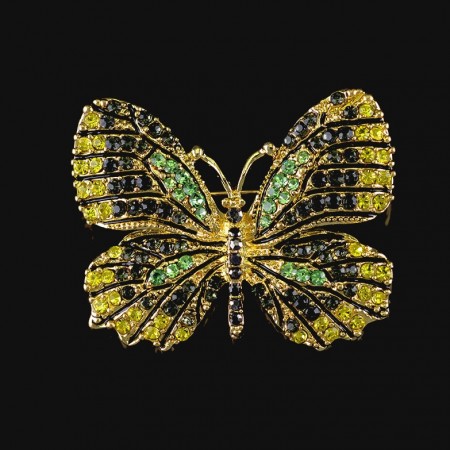 Брошь "Бабочка" с зелеными фианитами 7329 фото | Brulik