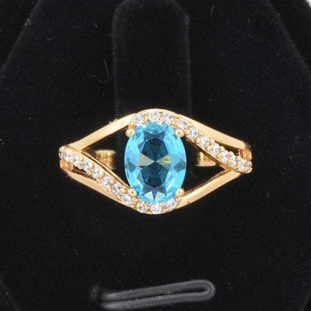 Восхитительное кольцо с фианитами ХР 10-1070-голубой фото | Brulik