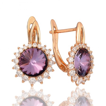Позолоченные серьги Swarovski Xuping 21680- фиолетовый фианит фото | Brulik