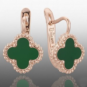 Позолочені сережки Fallon у стилі Ван Кліф 82202888-темно зелений фото | Brulik