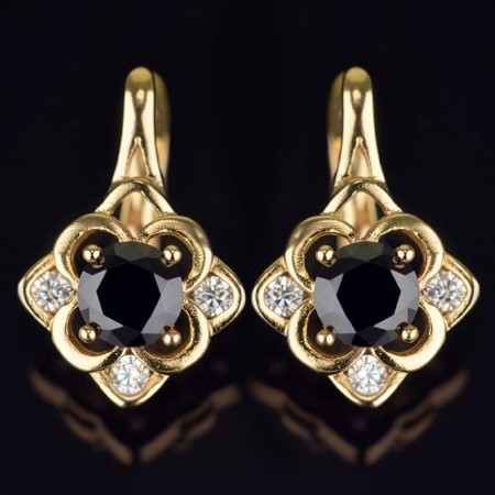 Позолоченные серьги XP  2768-черный фото | Brulik