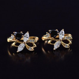 Позолоченные серьги с фианитами 18K 10-9361-черно-белый