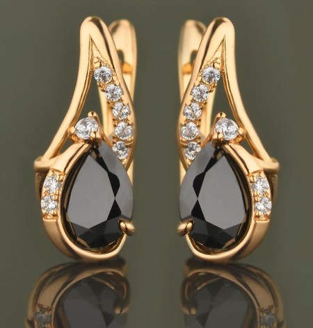 Позолоченные серьги  XP 9275-черный фото | Brulik