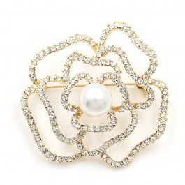Брошь Цветок с фианитами и жемчужиной 6415