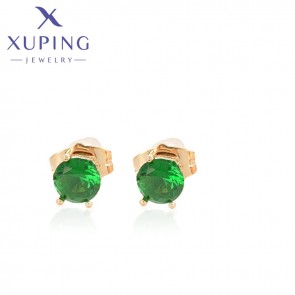 Позолочені сережки - гвоздики Xuping 2390-зелений фото | Brulik