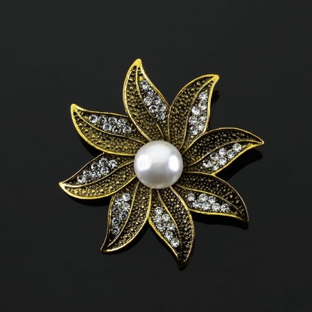 Брошь Цветок с жемчужиной 0093 фото | Brulik