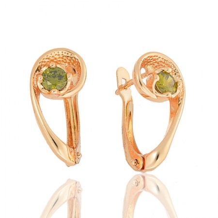 Позолоченные серьги  Fallon 8225608-зелёный фианит фото | Brulik