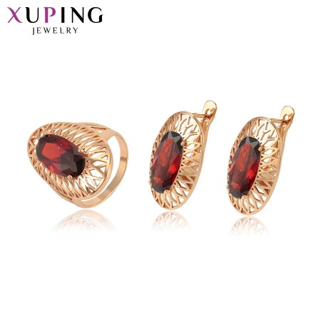 Позолоченный комплект Xuping 65046-красный фианит фото | Brulik