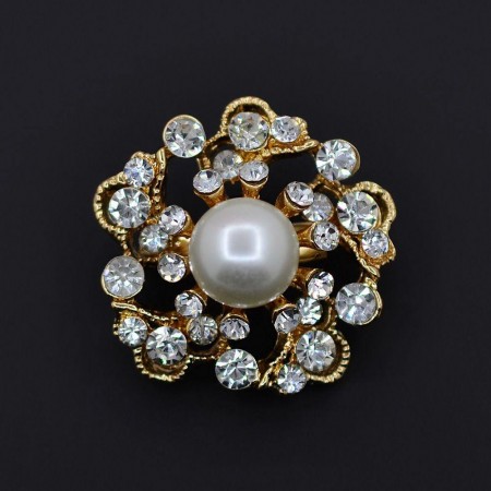 Позолоченная брошь с фианитами и жемчугом  KL 156-56 фото | Brulik