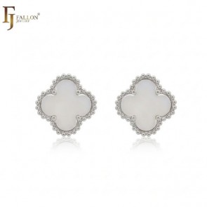 Сережки гвоздики у стилі Ван Кліф Fallon 42233006-білий фото | Brulik
