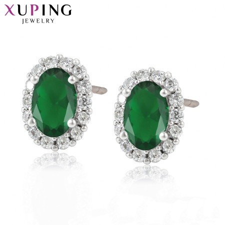 Серьги-гвоздики Xuping 80127-зеленые фианиты фото | Brulik