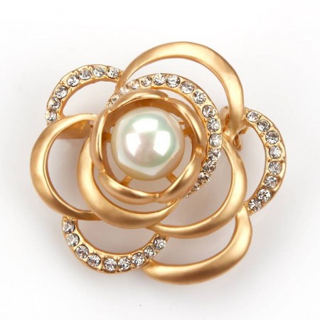 Роскошная брошь с фианитами и жемчугом оптом  348-71 фото | Brulik